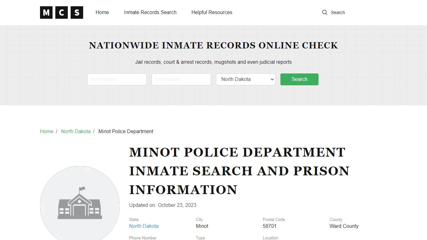 Minot Police Department Inmate Search and Prison Information